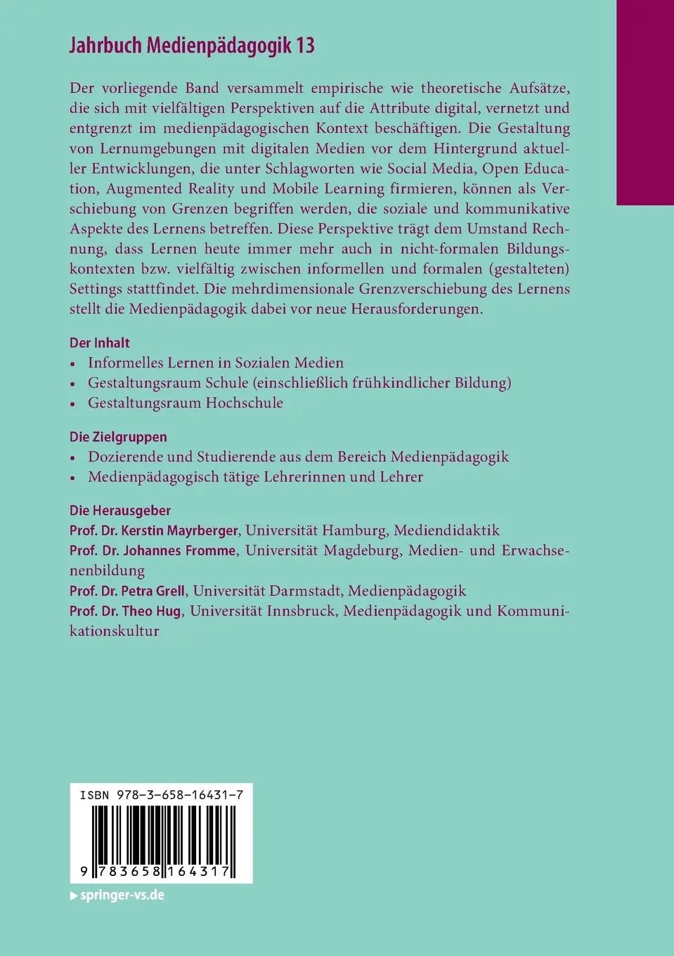 Rückseite: 9783658164317 | Jahrbuch Medienpädagogik 13 | Kerstin Mayrberger (u. a.) | Taschenbuch