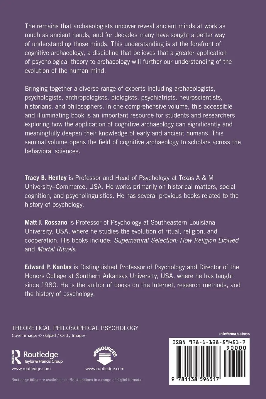 Rückseite: 9781138594517 | Handbook of Cognitive Archaeology | Psychology in Prehistory | Buch