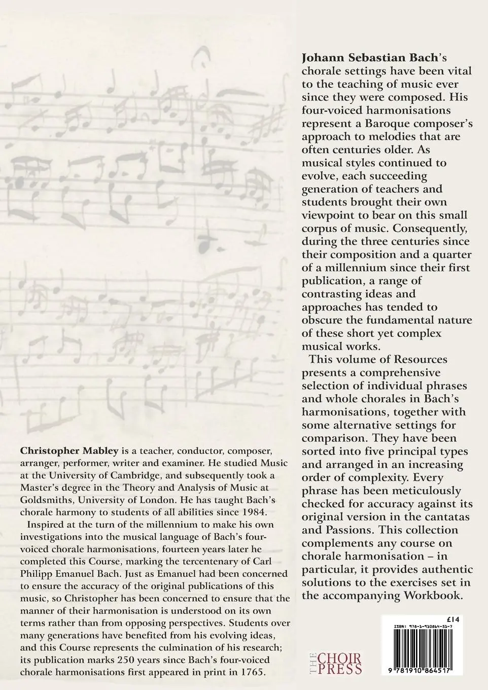 Rückseite: 9781910864517 | Bach's Authentic Chorale Harmony - Resources | Christopher Mabley