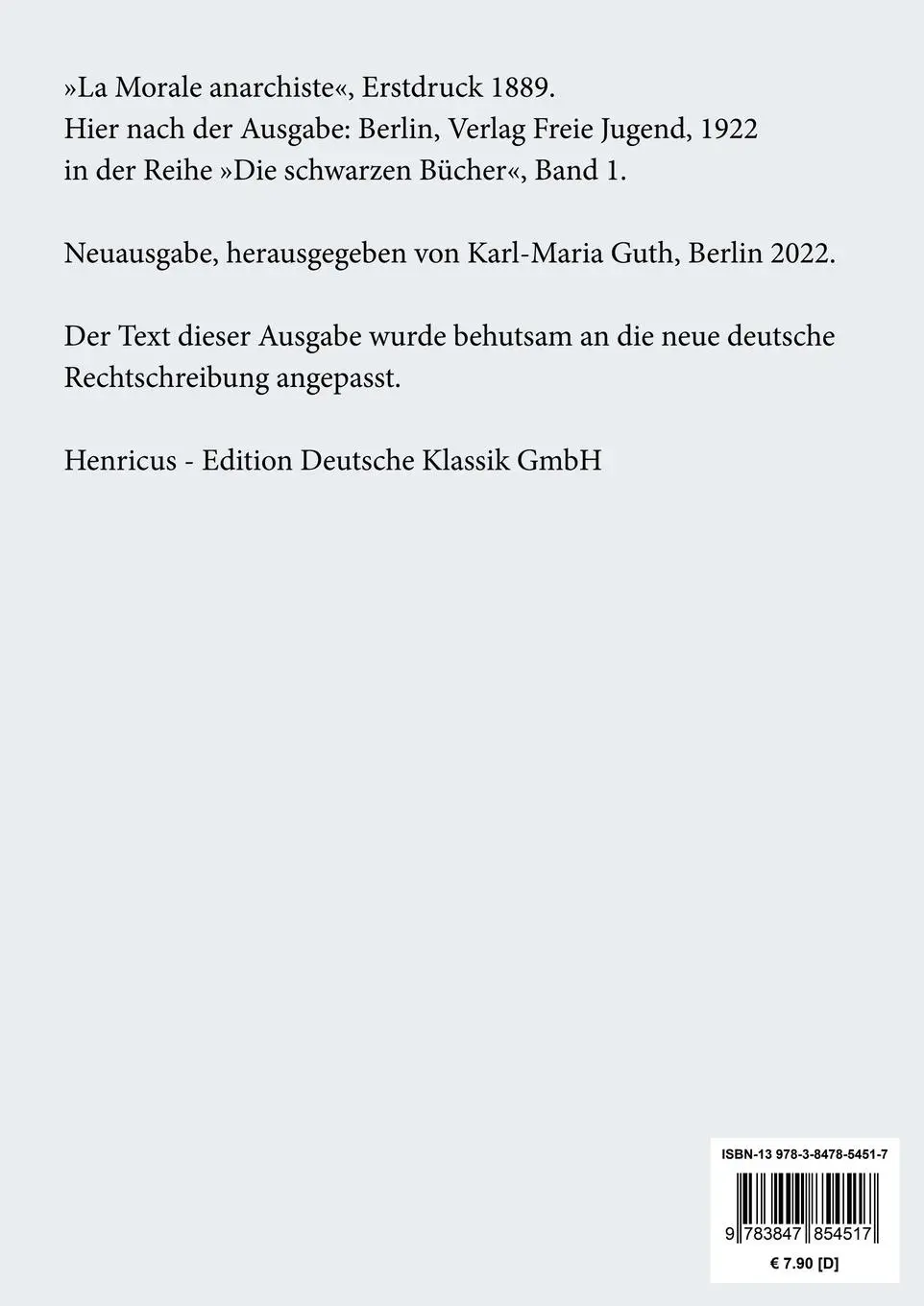 Rückseite: 9783847854517 | Anarchistische Moral (Großdruck) | Peter Kropotkin | Taschenbuch