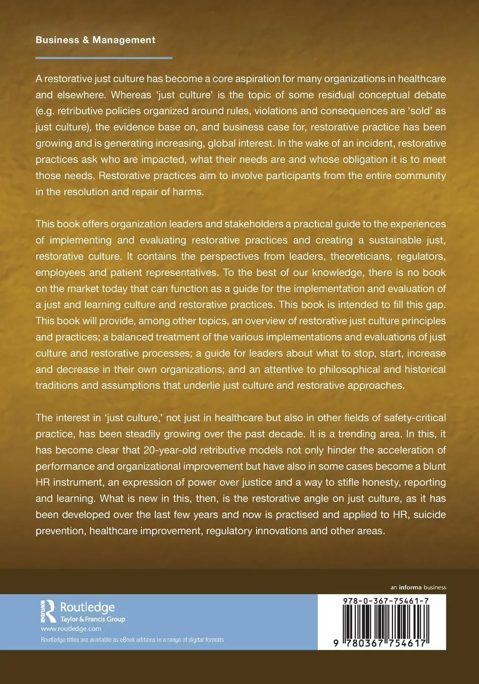 Rückseite: 9780367754617 | Restorative Just Culture in Practice | Implementation and Evaluation