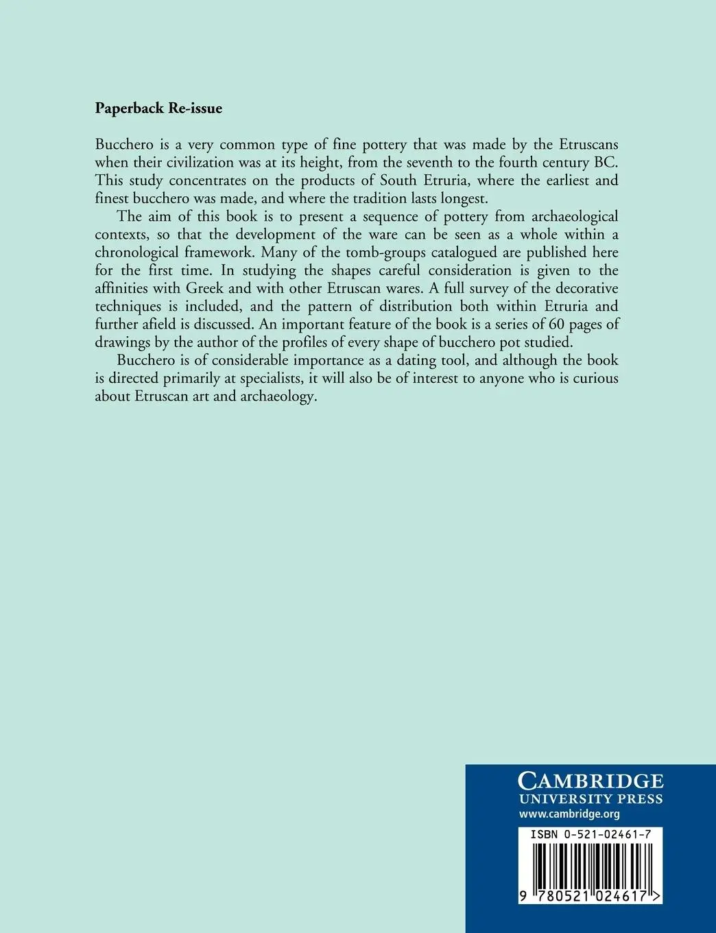 Rückseite: 9780521024617 | Bucchero Pottery from Southern Etruria | Tom B. Rasmussen | Buch