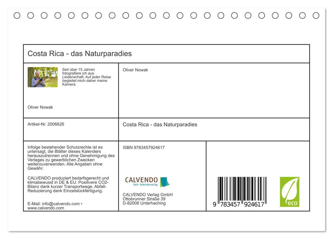 Bild: 9783457924617 | Costa Rica - das Naturparadies (Tischkalender 2026 DIN A5 quer),...