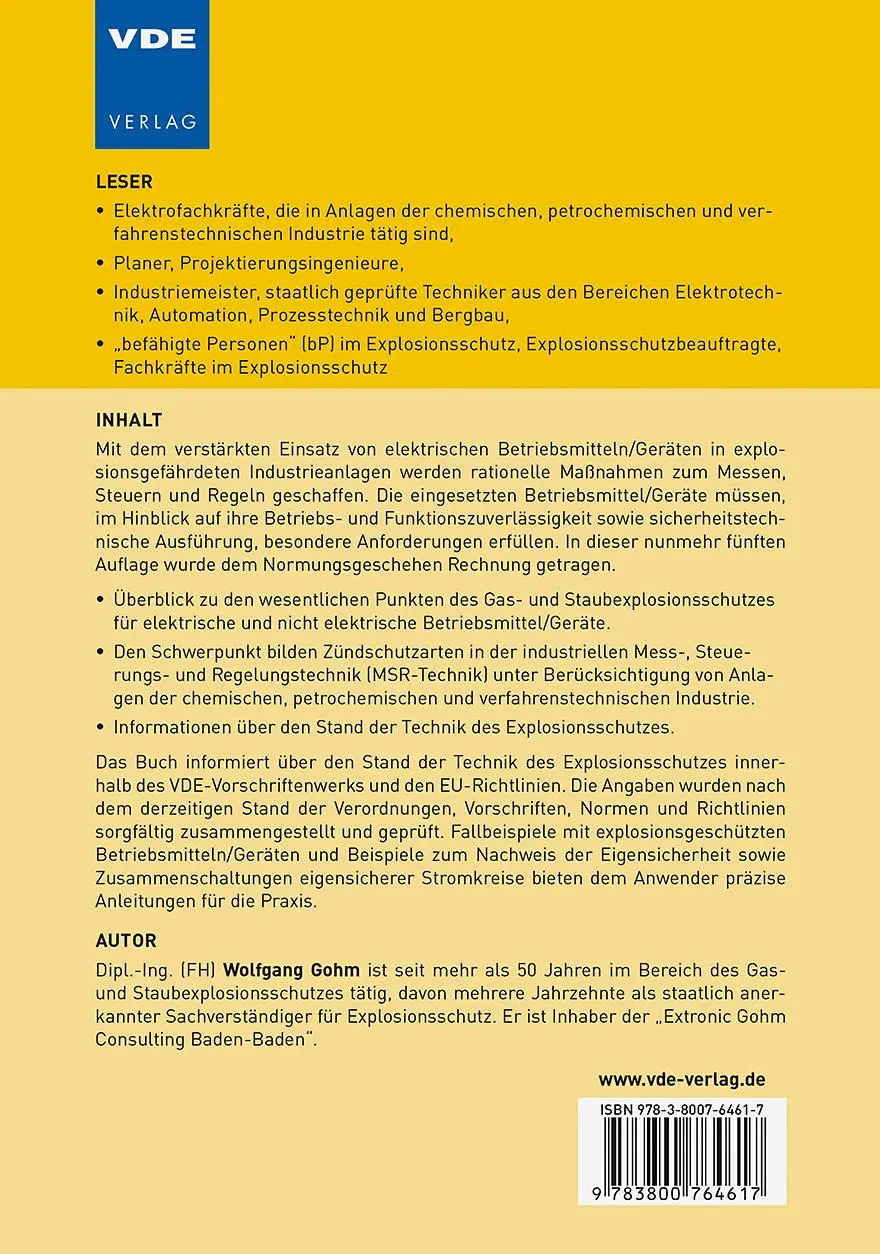 Rückseite: 9783800764617 | Explosionsschutz in der MSR-Technik | Leitfaden für den Anwender