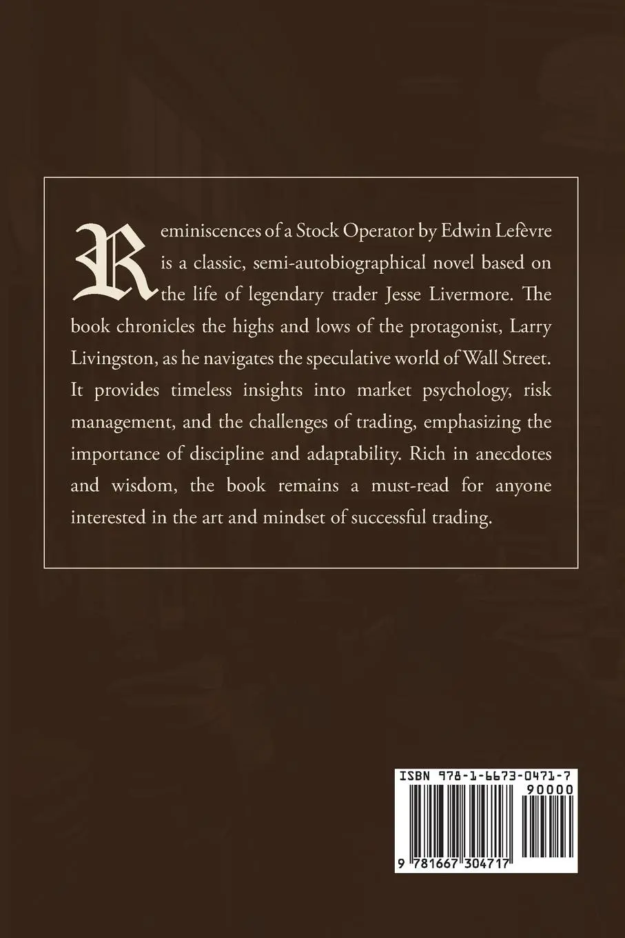 Rückseite: 9781667304717 | Reminiscences of a Stock Operator | Edwin Lefevre | Taschenbuch | 2025