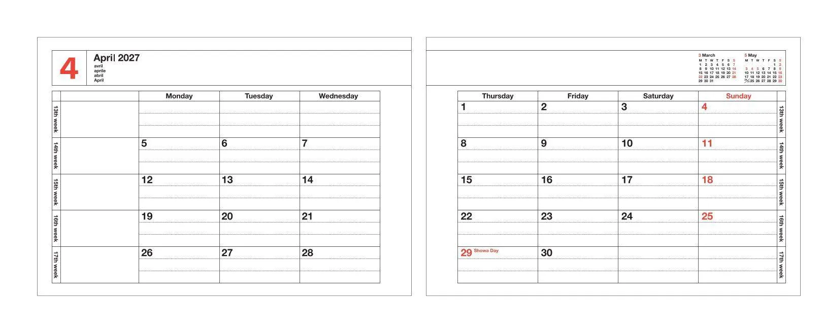 Bild: 4550045164817 | MARK'S 2027 Notebook Calendar XS // Neon Pink | MARK'S Inc. | Kalender