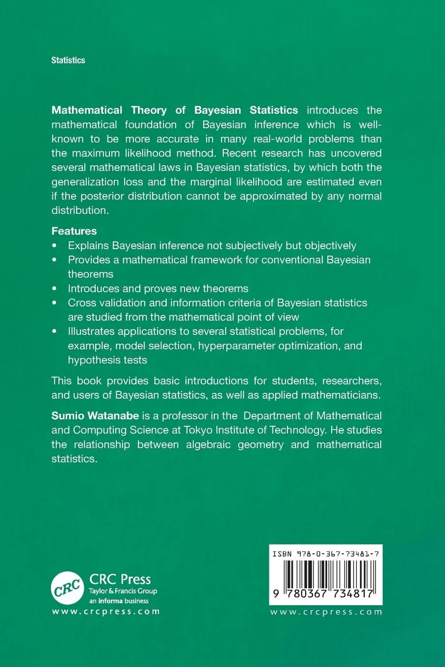 Rückseite: 9780367734817 | Mathematical Theory of Bayesian Statistics | Sumio Watanabe | Buch