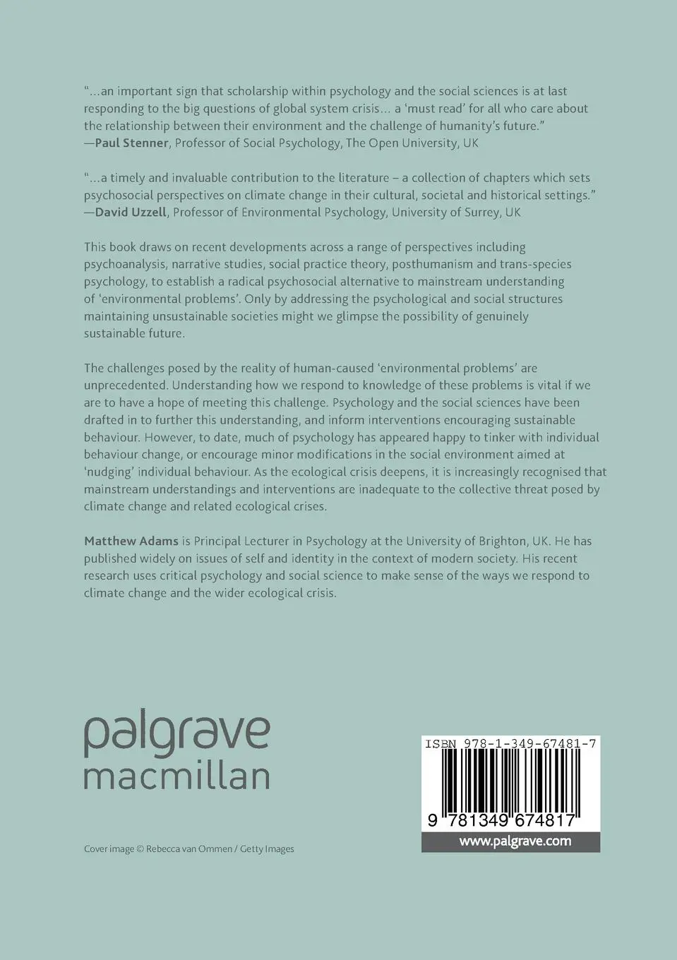 Rückseite: 9781349674817 | Ecological Crisis, Sustainability and the Psychosocial Subject | Adams