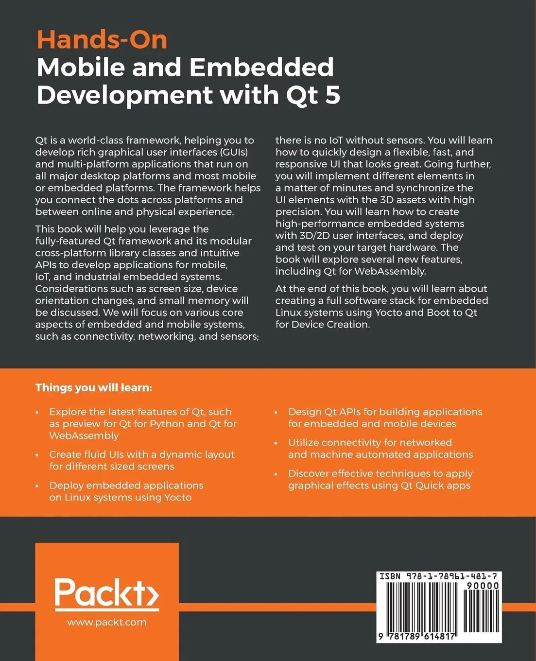 Rückseite: 9781789614817 | Hands-On Mobile and Embedded Development with Qt 5 | Lorn Potter