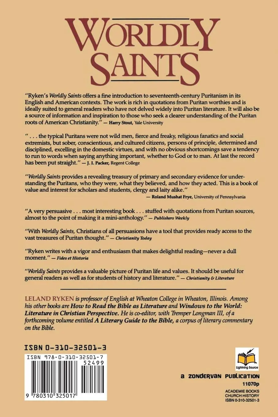Rückseite: 9780310325017 | Worldly Saints | The Puritans as They Really Were | Leland Ryken