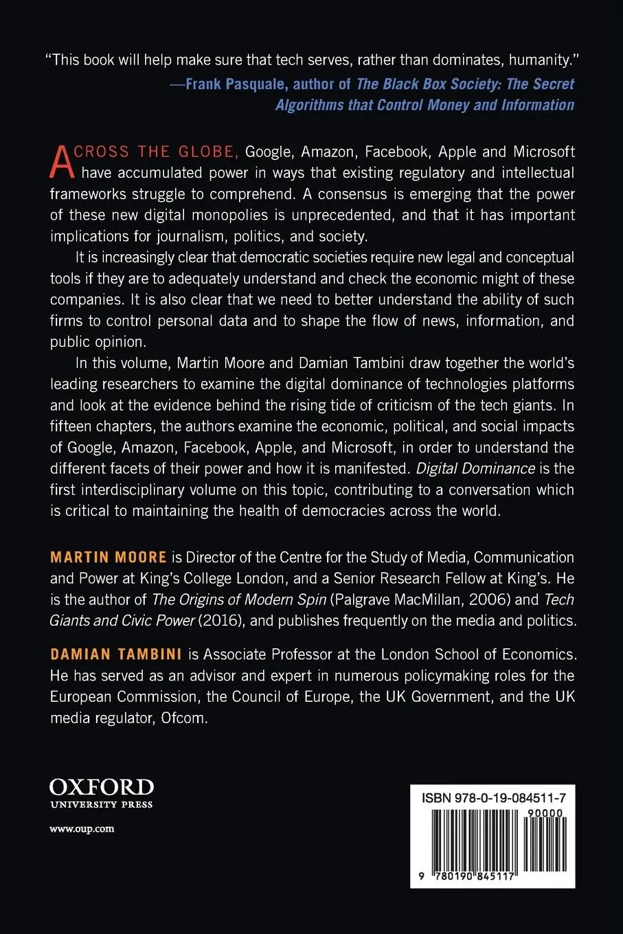 Rückseite: 9780190845117 | Digital Dominance | The Power of Google, Amazon, Facebook, and Apple