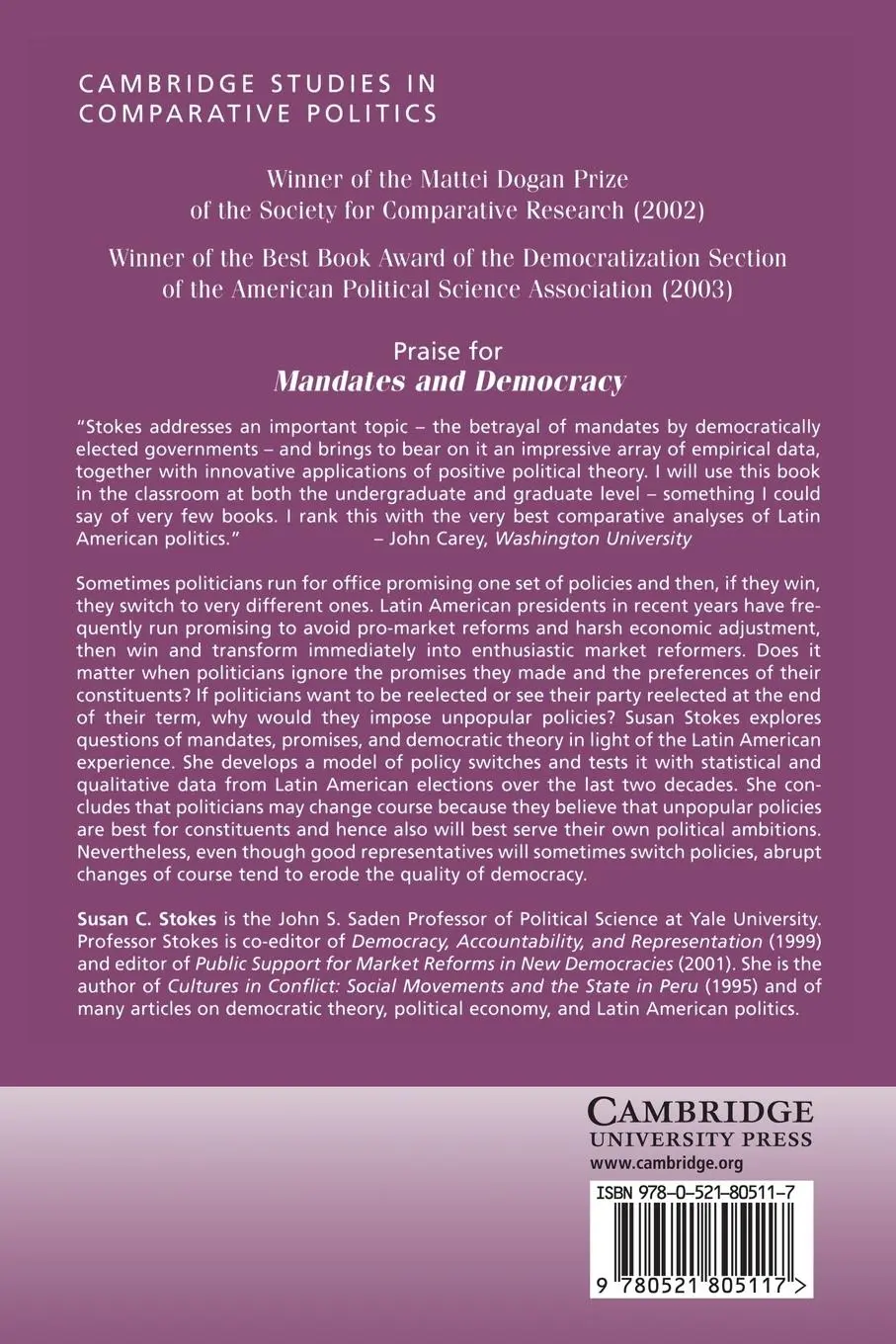 Rückseite: 9780521805117 | Mandates and Democracy | Susan C. Stokes | Taschenbuch | Englisch