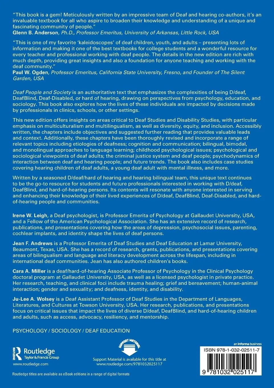 Rückseite: 9781032025117 | Deaf People and Society | Irene W. Leigh (u. a.) | Taschenbuch | 2022