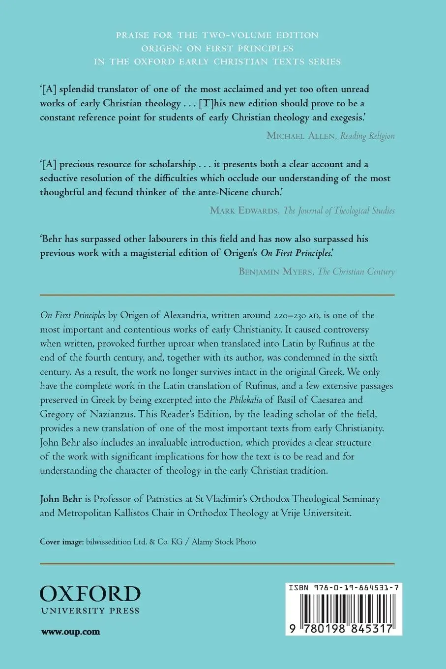 Rückseite: 9780198845317 | Origen | On First Principles, Reader's Edition | John Behr | Buch