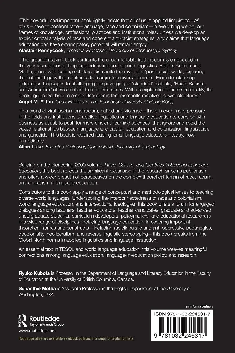 Rückseite: 9781032245317 | Race, Racism, and Antiracism in Language Education | Kubota (u. a.)