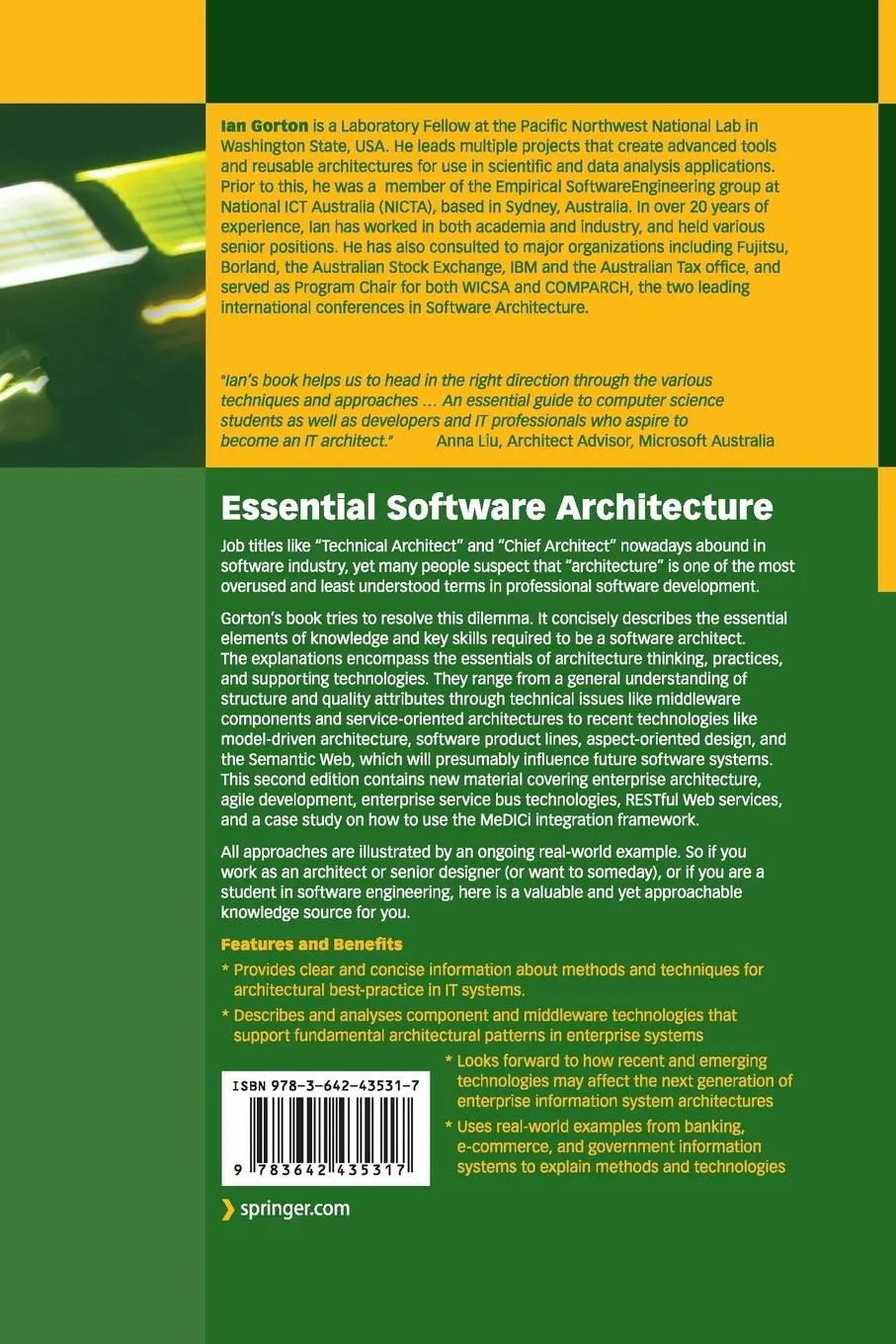 Rückseite: 9783642435317 | Essential Software Architecture | Ian Gorton | Taschenbuch | xvi