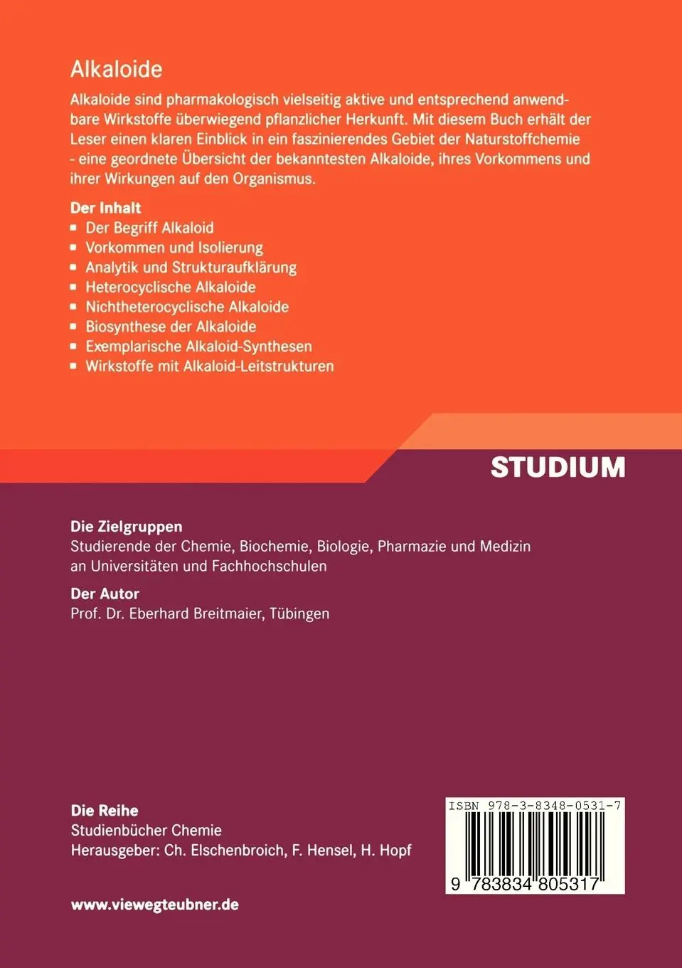 Rückseite: 9783834805317 | Alkaloide | Eberhard Breitmaier | Taschenbuch | x | Deutsch | 2008