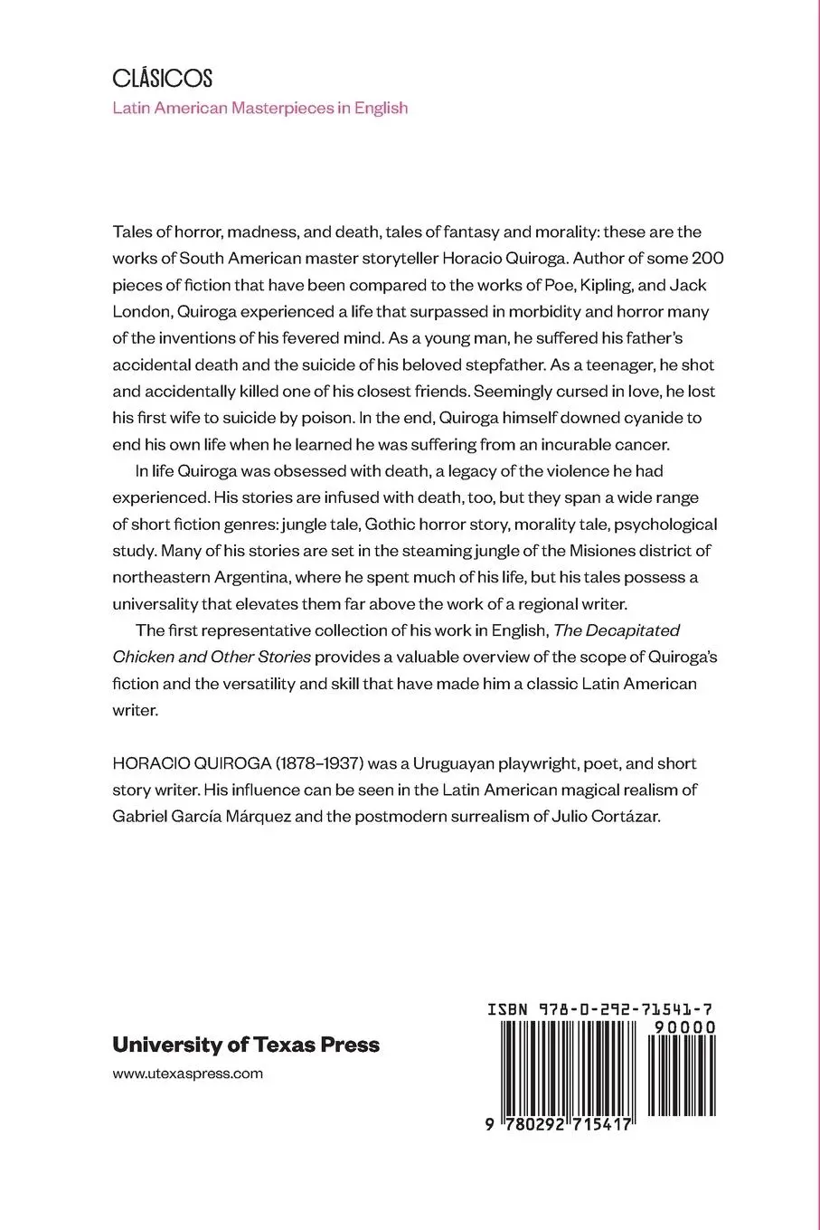 Rückseite: 9780292715417 | The Decapitated Chicken and Other Stories | Horacio Quiroga | Buch