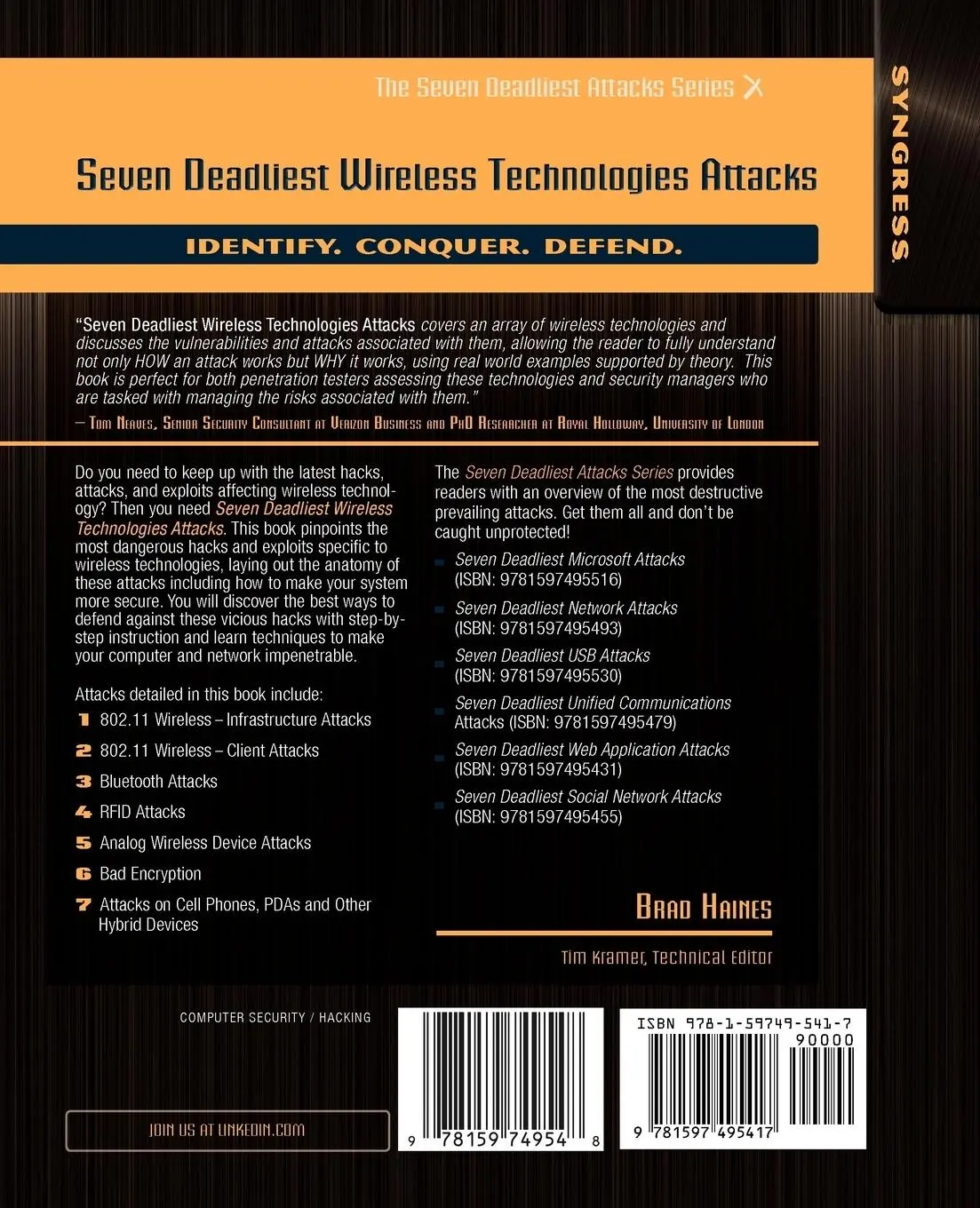 Rückseite: 9781597495417 | Seven Deadliest Wireless Technologies Attacks | Elsevier | Taschenbuch