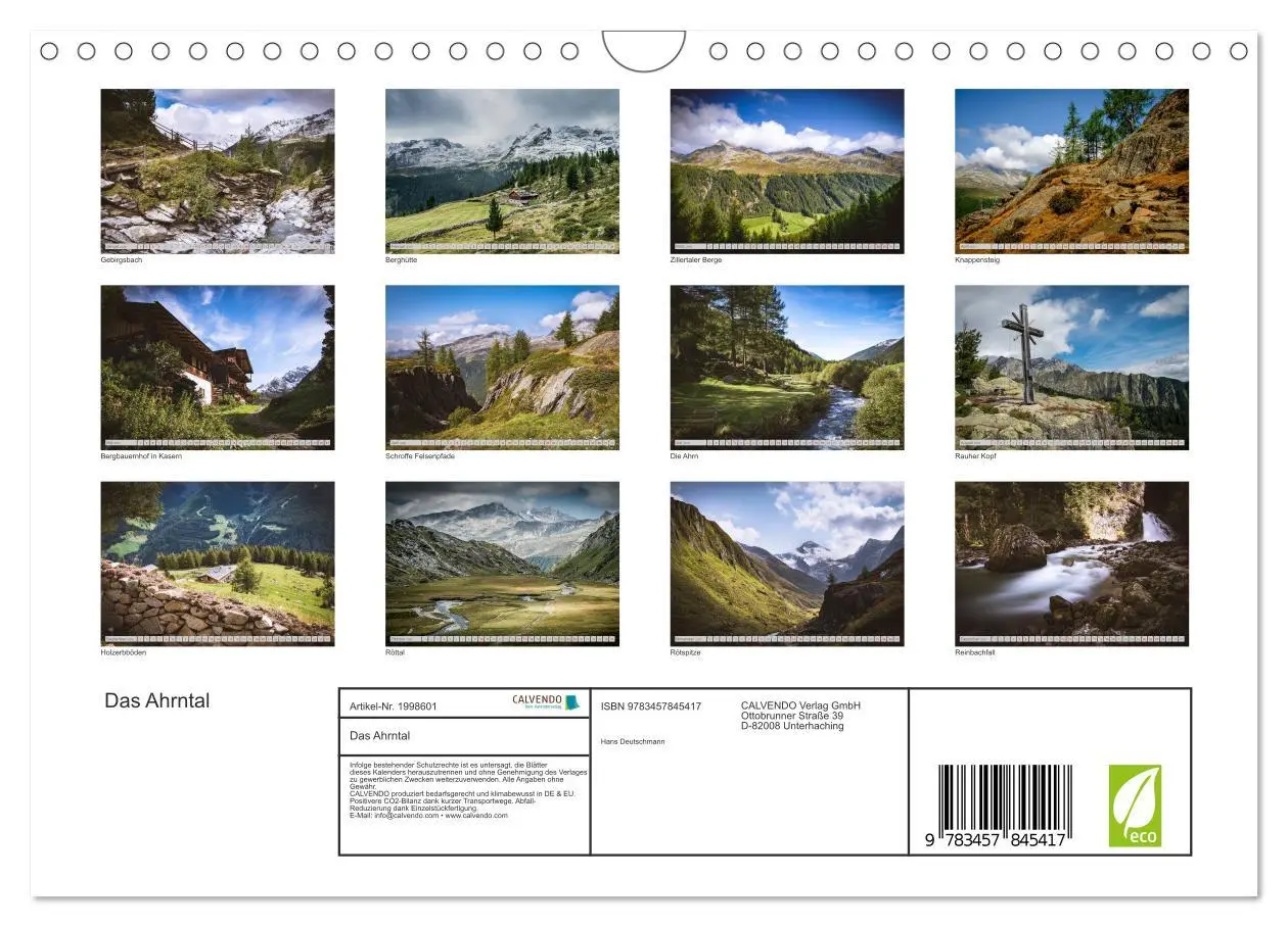 Bild: 9783457845417 | Das Ahrntal (Wandkalender 2026 DIN A4 quer), CALVENDO Monatskalender