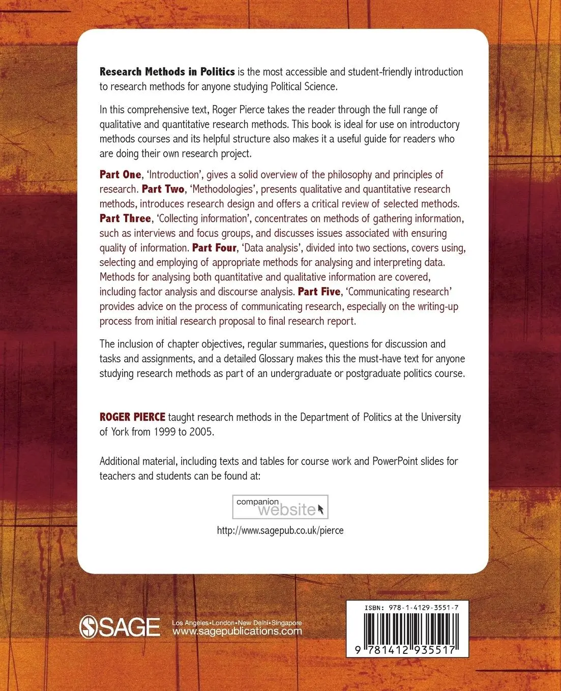 Rückseite: 9781412935517 | Research Methods in Politics | Roger Pierce | Taschenbuch | Englisch