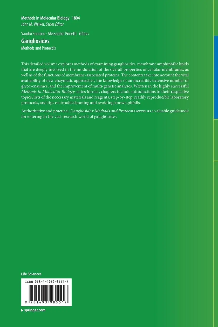 Rückseite: 9781493985517 | Gangliosides | Methods and Protocols | Alessandro Prinetti (u. a.)