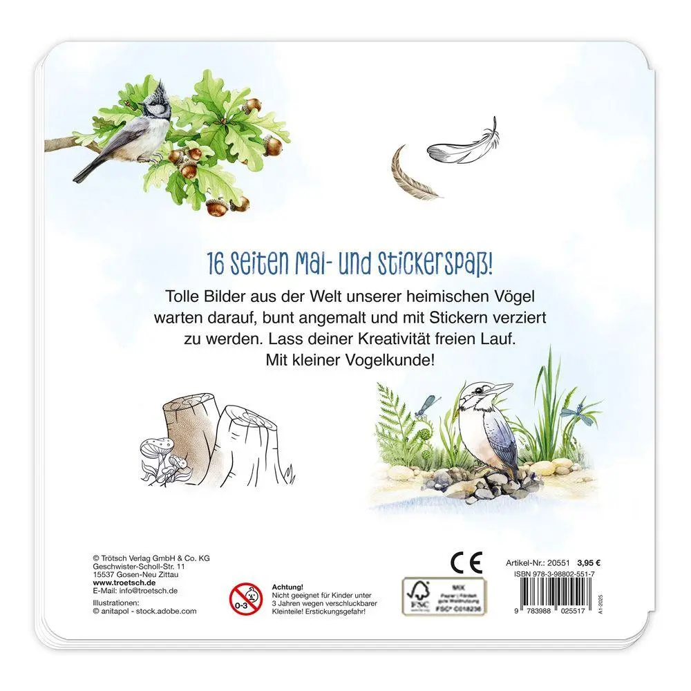 Bild: 9783988025517 | TRÖTSCH - Stickermalbuch Unsere Vogelwelt Malbuch mit Stickern Ab 5...
