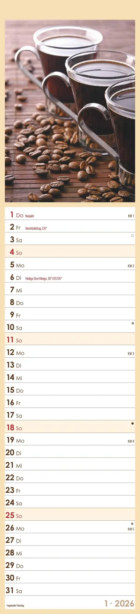 Bild: 4069095005617 | Küchenplaner Kaffee 2026 - Streifen-Kalender 11,3x49x5 cm -...