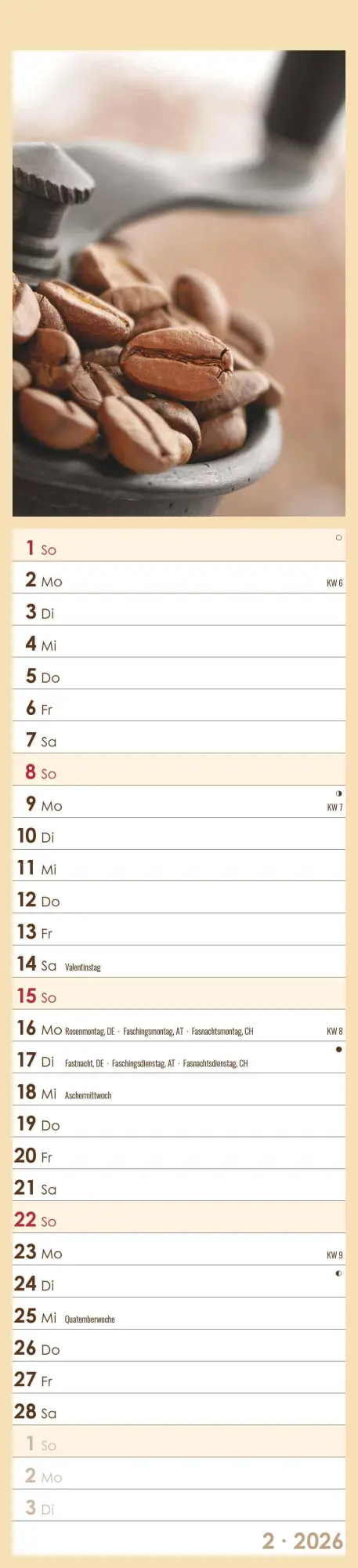 Bild: 4069095005617 | Küchenplaner Kaffee 2026 - Streifen-Kalender 11,3x49x5 cm -...