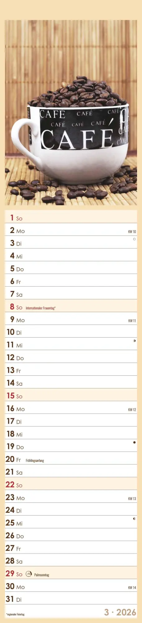 Bild: 4069095005617 | Küchenplaner Kaffee 2026 - Streifen-Kalender 11,3x49x5 cm -...