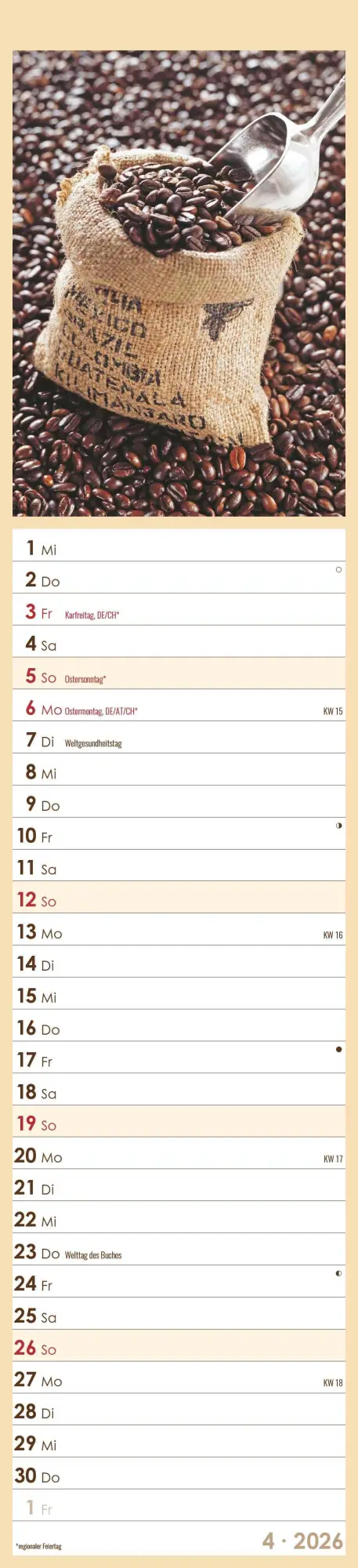 Bild: 4069095005617 | Küchenplaner Kaffee 2026 - Streifen-Kalender 11,3x49x5 cm -...