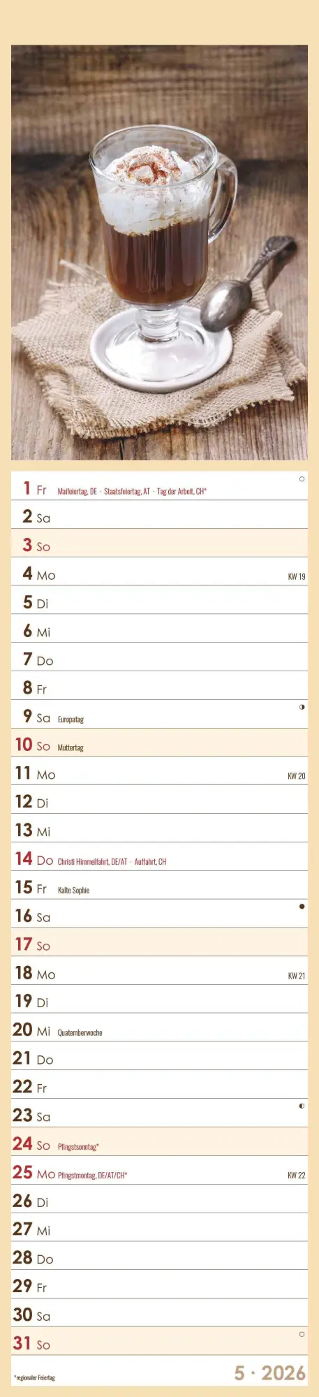 Bild: 4069095005617 | Küchenplaner Kaffee 2026 - Streifen-Kalender 11,3x49x5 cm -...