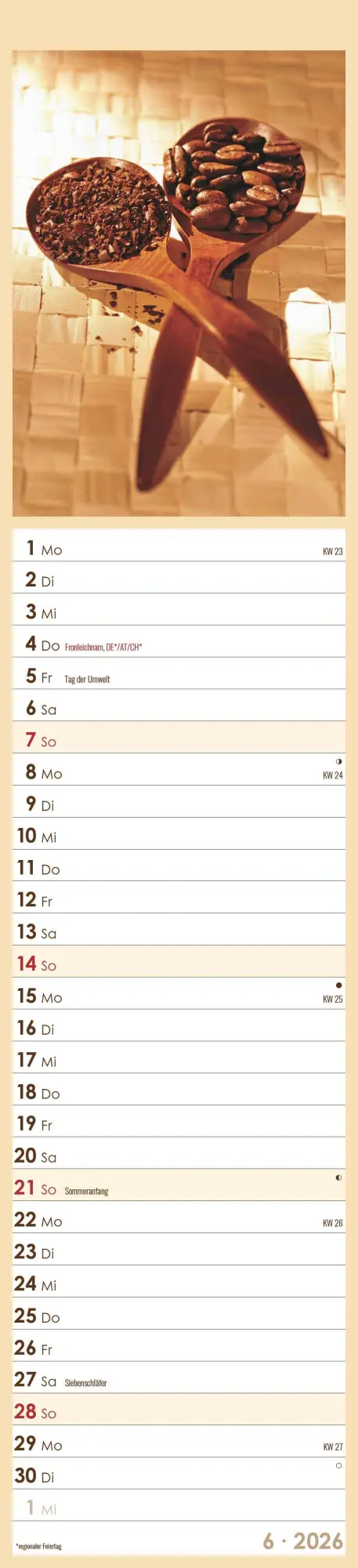 Bild: 4069095005617 | Küchenplaner Kaffee 2026 - Streifen-Kalender 11,3x49x5 cm -...