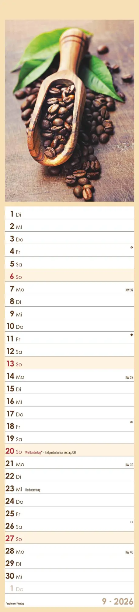 Bild: 4069095005617 | Küchenplaner Kaffee 2026 - Streifen-Kalender 11,3x49x5 cm -...