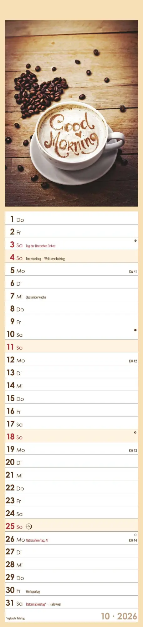 Bild: 4069095005617 | Küchenplaner Kaffee 2026 - Streifen-Kalender 11,3x49x5 cm -...