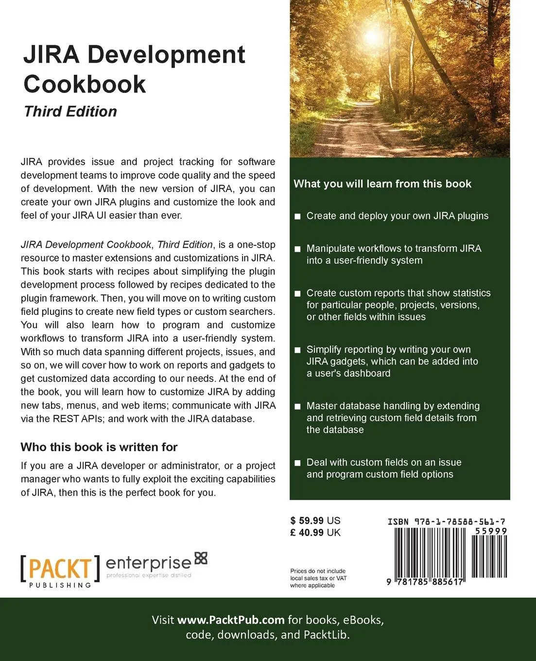 Rückseite: 9781785885617 | JIRA Development Cookbook - Third Edition | Jobin Kuruvilla | Buch