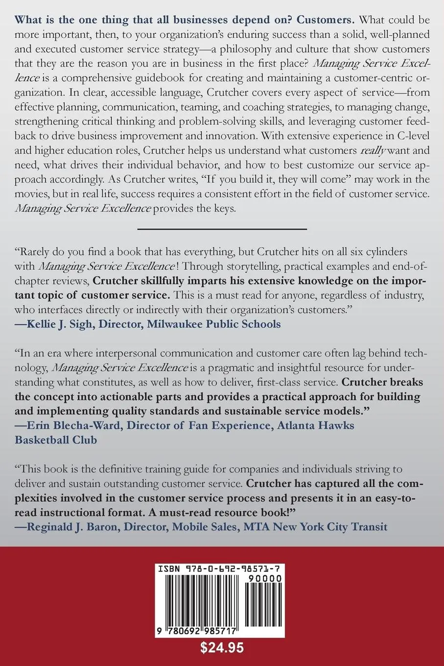 Rückseite: 9780692985717 | Managing Service Excellence | C. William Crutcher | Taschenbuch | 2017