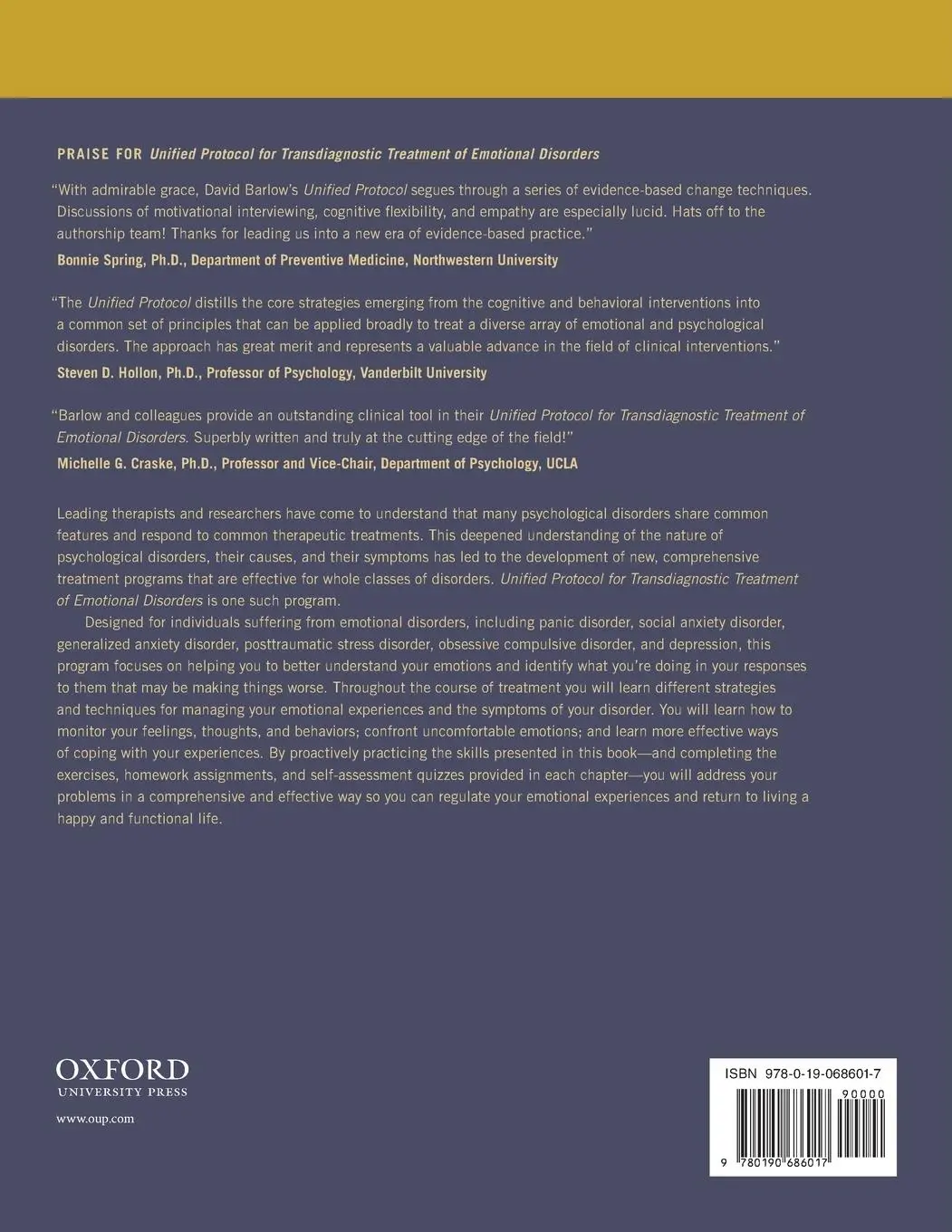 Rückseite: 9780190686017 | Unified Protocol for Transdiagnostic Treatment of Emotional Disorders