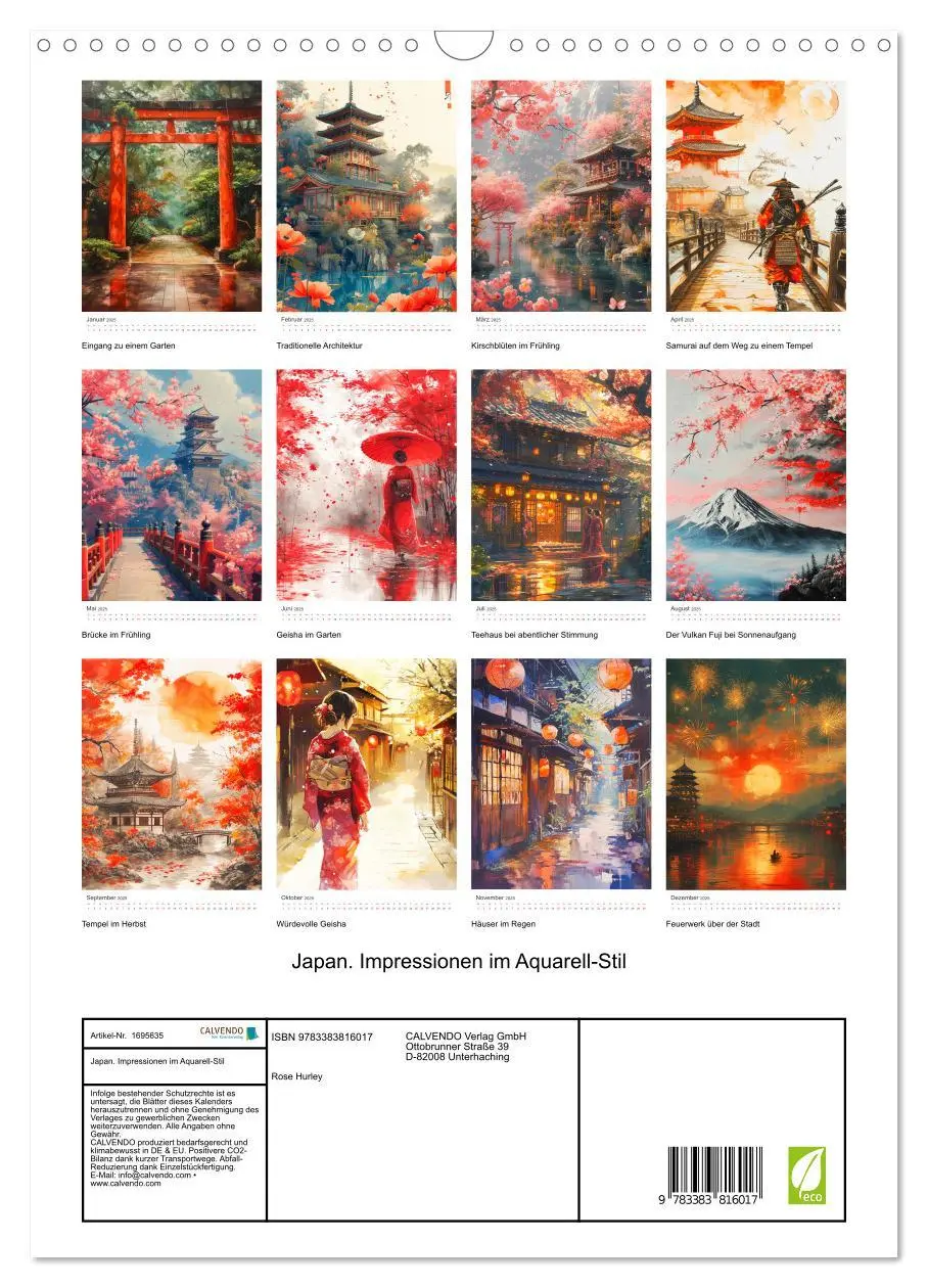 Bild: 9783383816017 | Japan. Impressionen im Aquarell-Stil (Wandkalender 2025 DIN A3...
