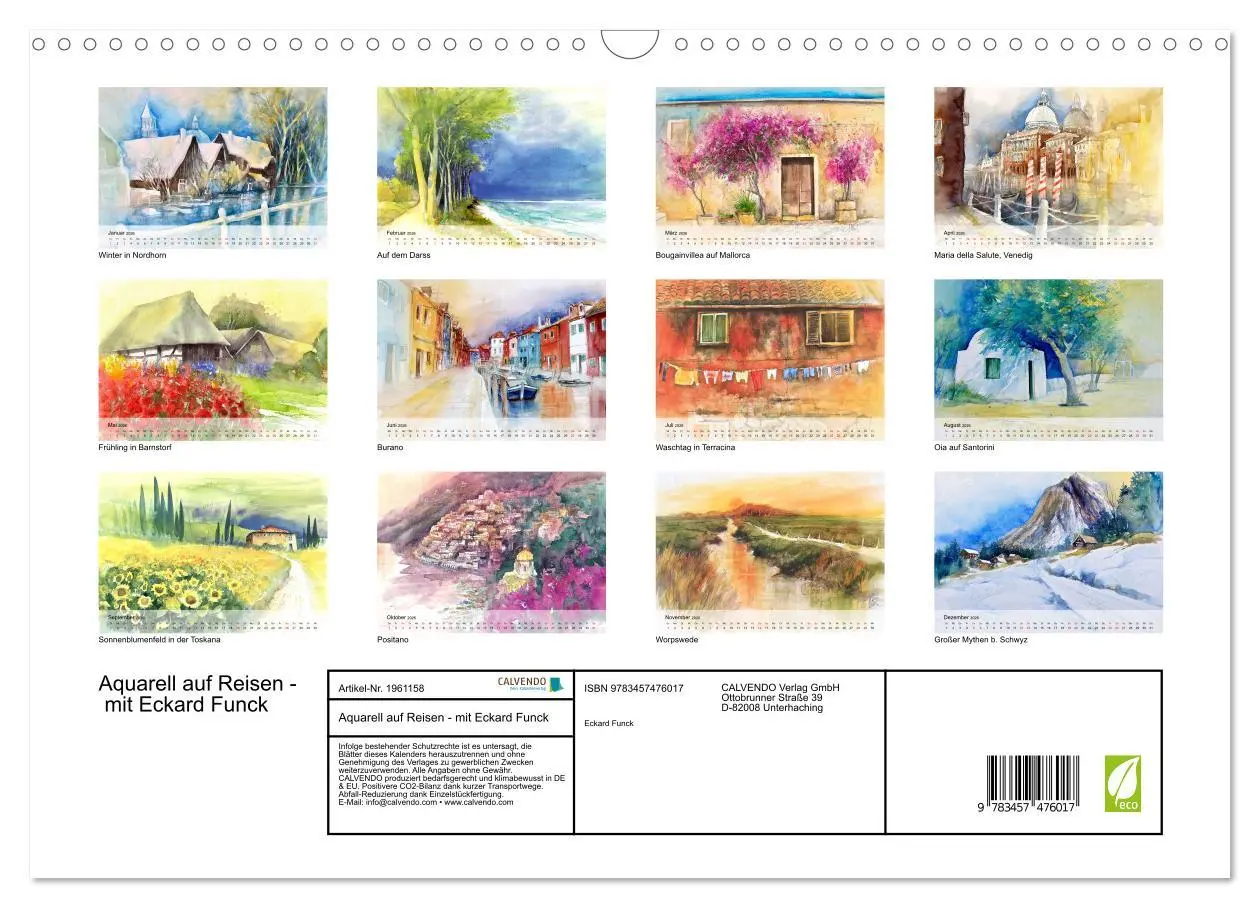 Bild: 9783457476017 | Aquarell auf Reisen - mit Eckard Funck (Wandkalender 2026 DIN A3...