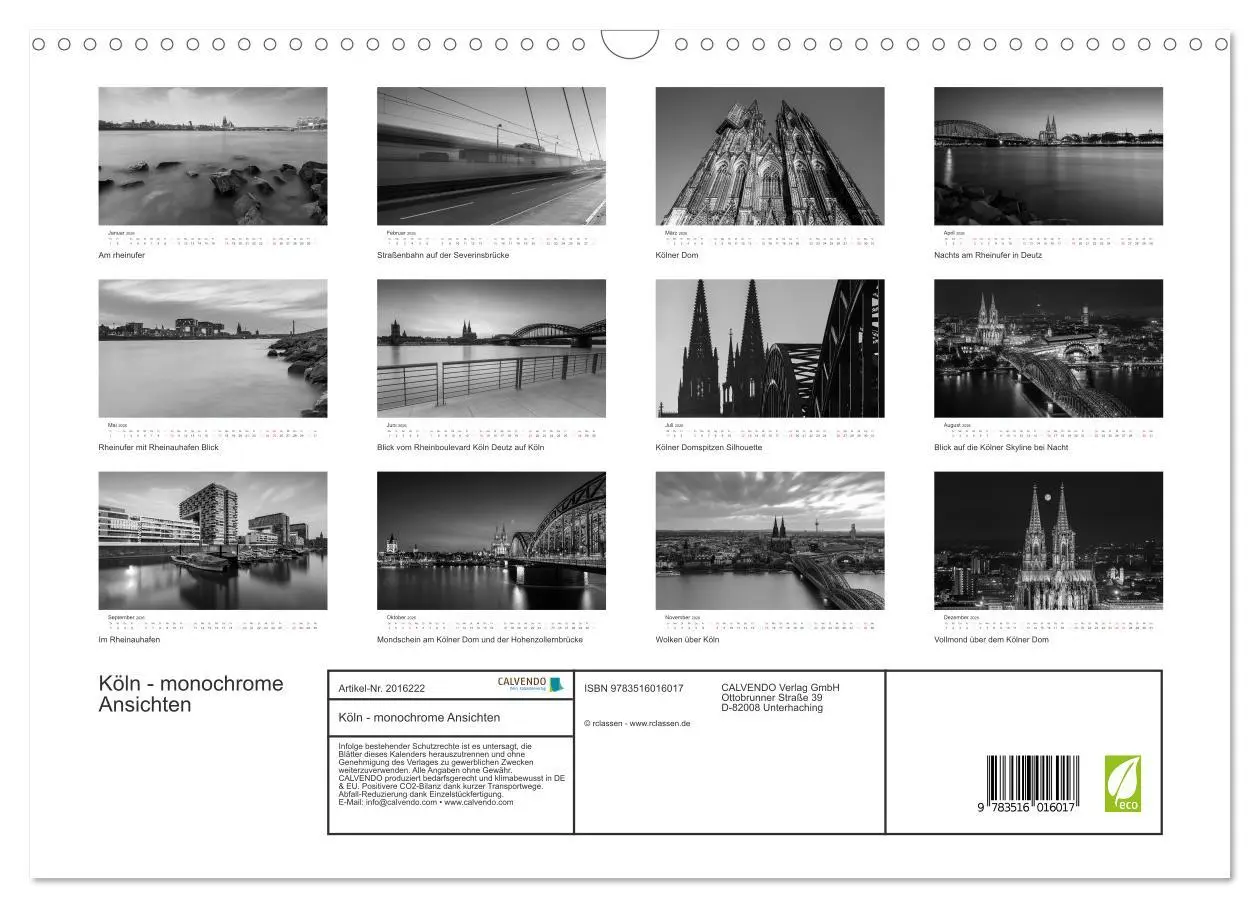 Bild: 9783516016017 | Köln - monochrome Ansichten (Wandkalender 2026 DIN A3 quer),...