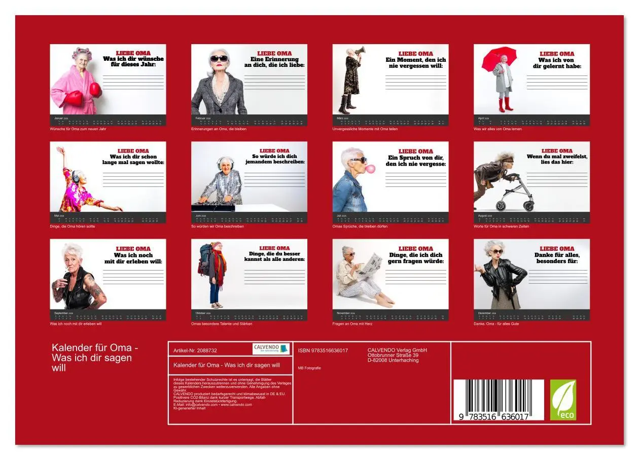 Bild: 9783516636017 | Kalender für Oma - Was ich dir sagen will (Wandkalender 2026 DIN A4...