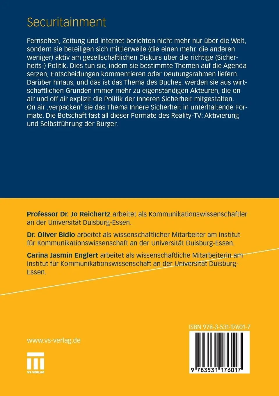 Rückseite: 9783531176017 | Securitainment | Medien als Akteure der Inneren Sicherheit | Buch