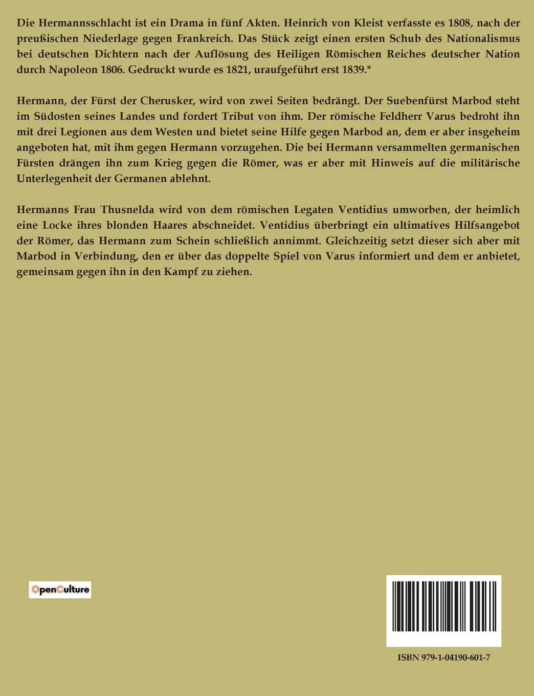 Rückseite: 9791041906017 | Die Hermannsschlacht | Heinrich von Kleist | Taschenbuch | 222 S.