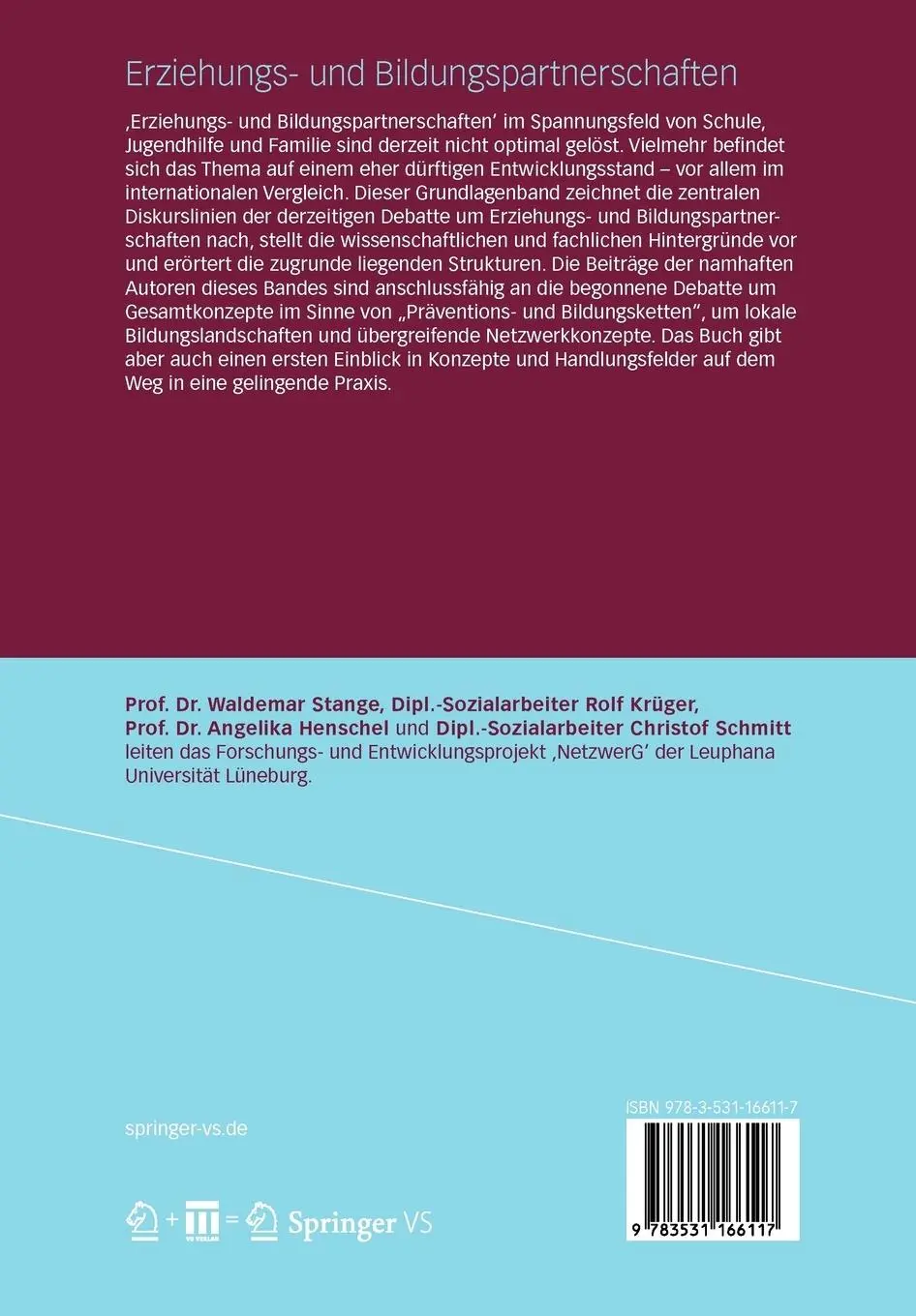 Rückseite: 9783531166117 | Handbuch Erziehungs- und Bildungspartnerschaften | Stange (u. a.)