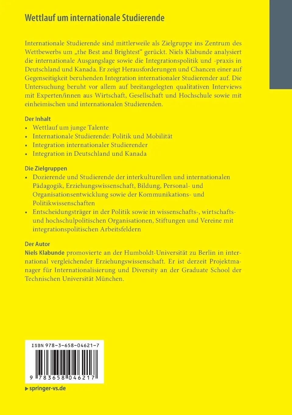 Rückseite: 9783658046217 | Wettlauf um internationale Studierende | Niels Klabunde | Taschenbuch