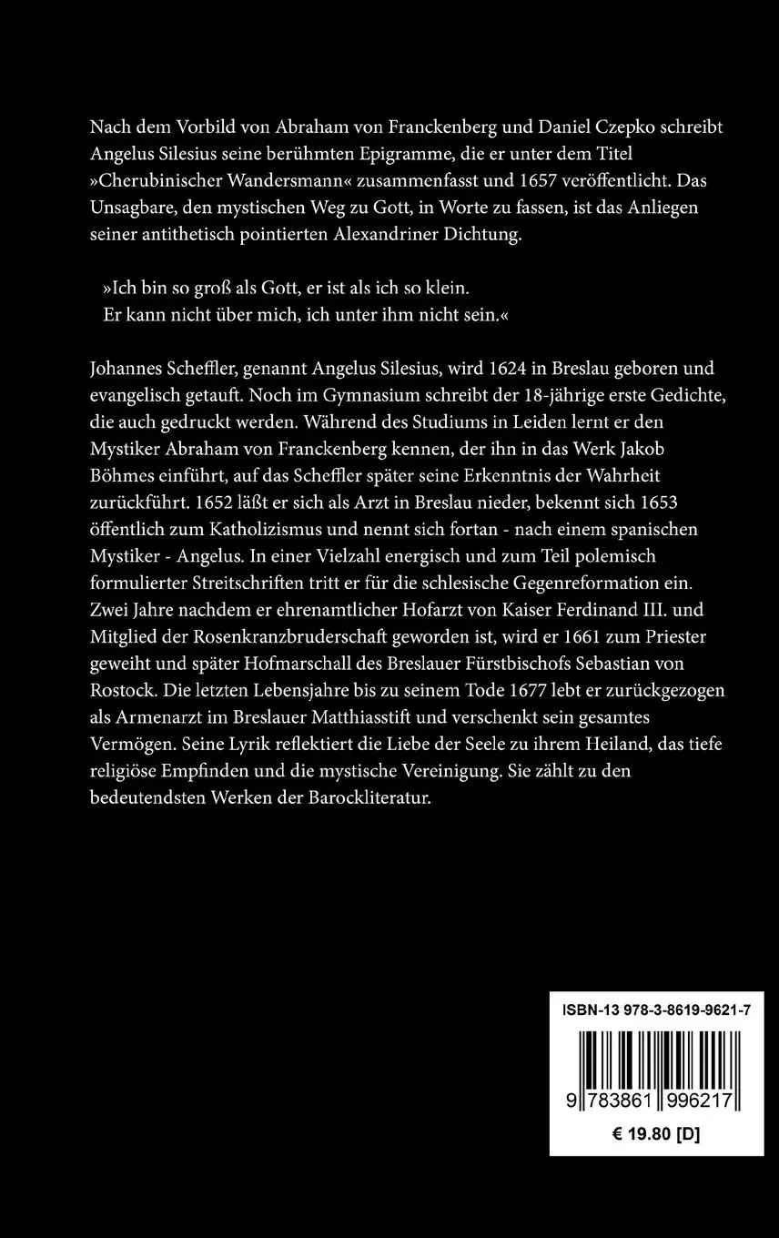 Rückseite: 9783861996217 | Cherubinischer Wandersmann | Angelus Silesius | Buch | 264 S. | 2016