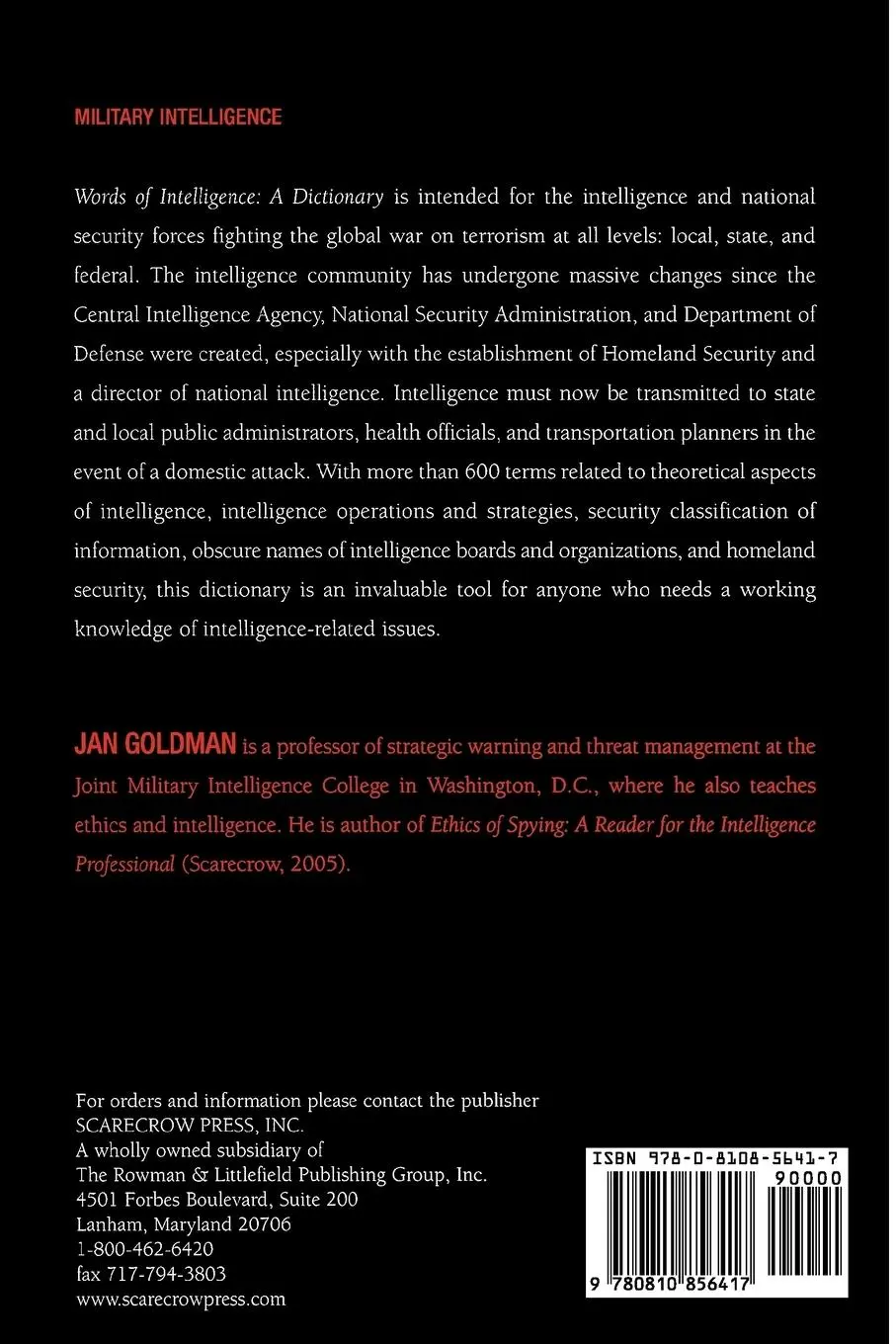 Rückseite: 9780810856417 | Words of Intelligence | A Dictionary | Jan Goldman | Taschenbuch