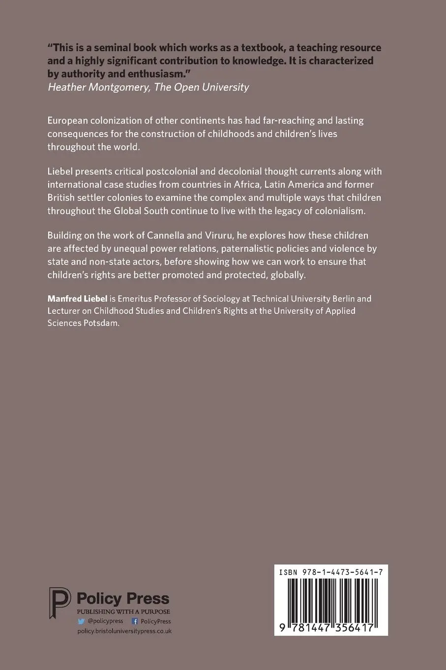 Rückseite: 9781447356417 | Decolonizing Childhoods | From Exclusion to Dignity | Manfred Liebel