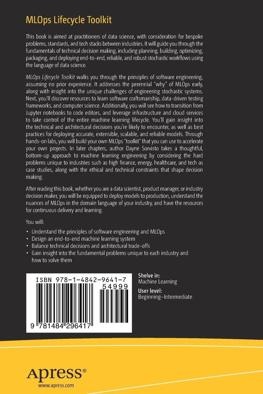 Rückseite: 9781484296417 | MLOps Lifecycle Toolkit | Dayne Sorvisto | Taschenbuch | xxii | 2023